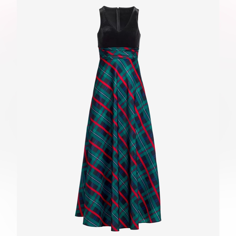 Boston Proper Velvet Bodice Plaid Maxi Gown size 8